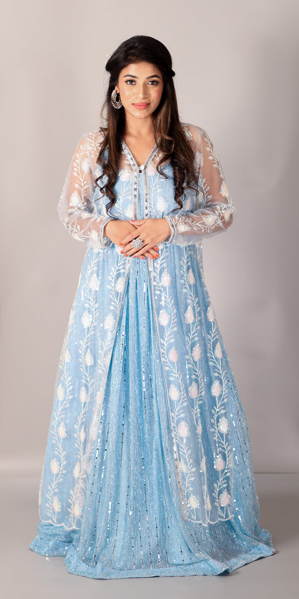 Sky Blue Shimmer Gown With Jacket