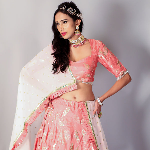 Onion Pink Upada Silk Lehenga Set