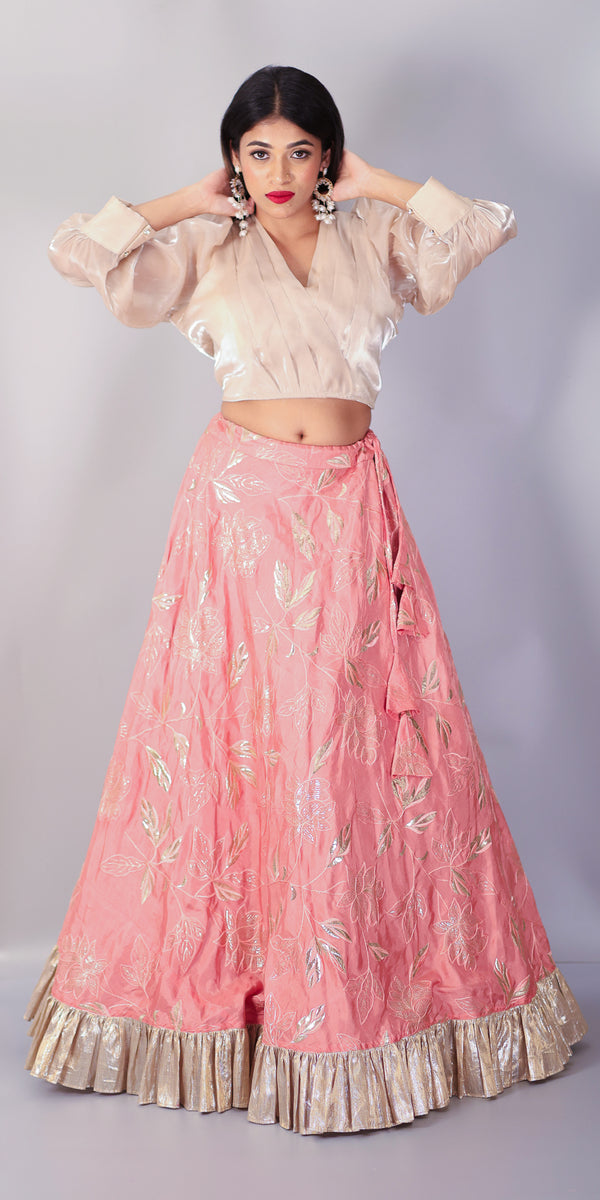 Champagne Top With Silk Lehenga