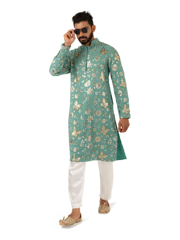 Sea green butterfly georgette kurta set