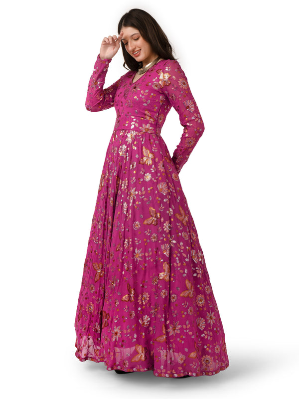 Onion pink georgette buffterfly gown