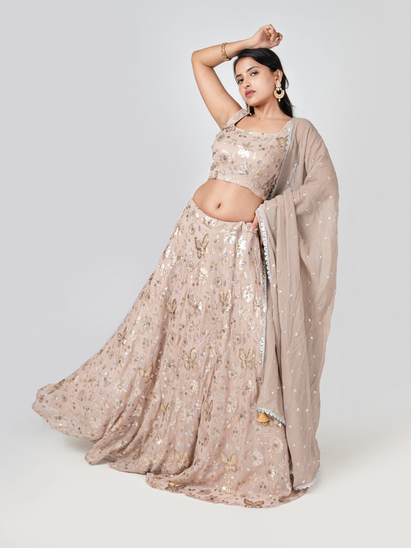 Beige Sequin Lehenga