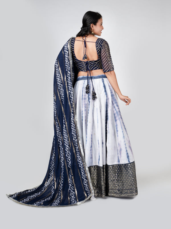 Blue Shibori Lehenga Set