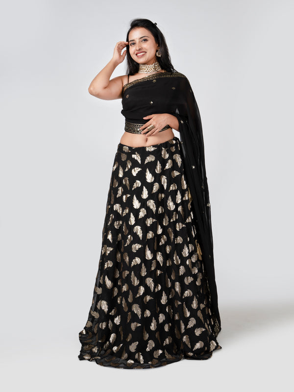 Off Shoulder Black Lehenga Set