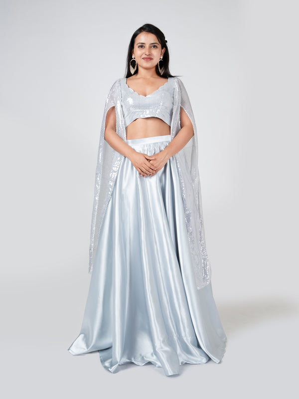 Silver Falling Sequins Lehenga