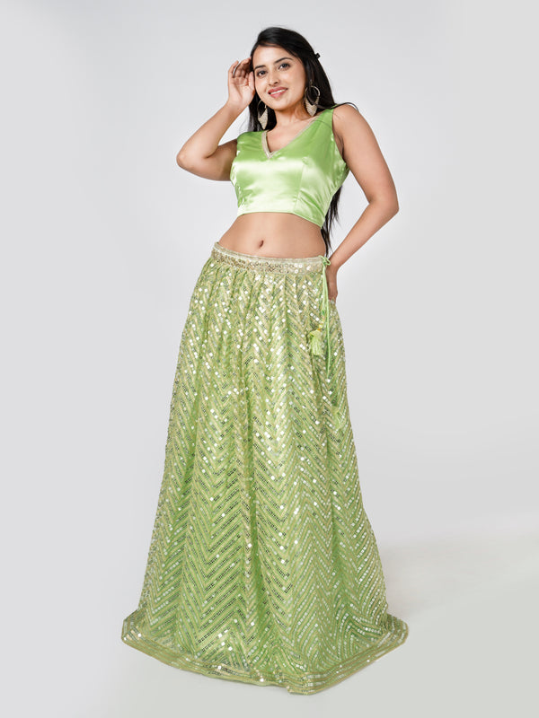 Glorious Pista Green Sequin Lehenga Set