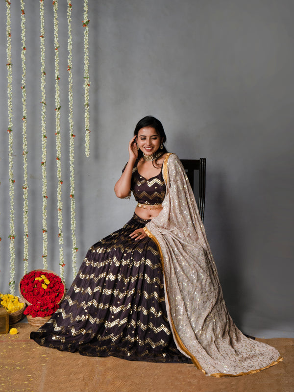 Brown Upada Silk Lehenga Set